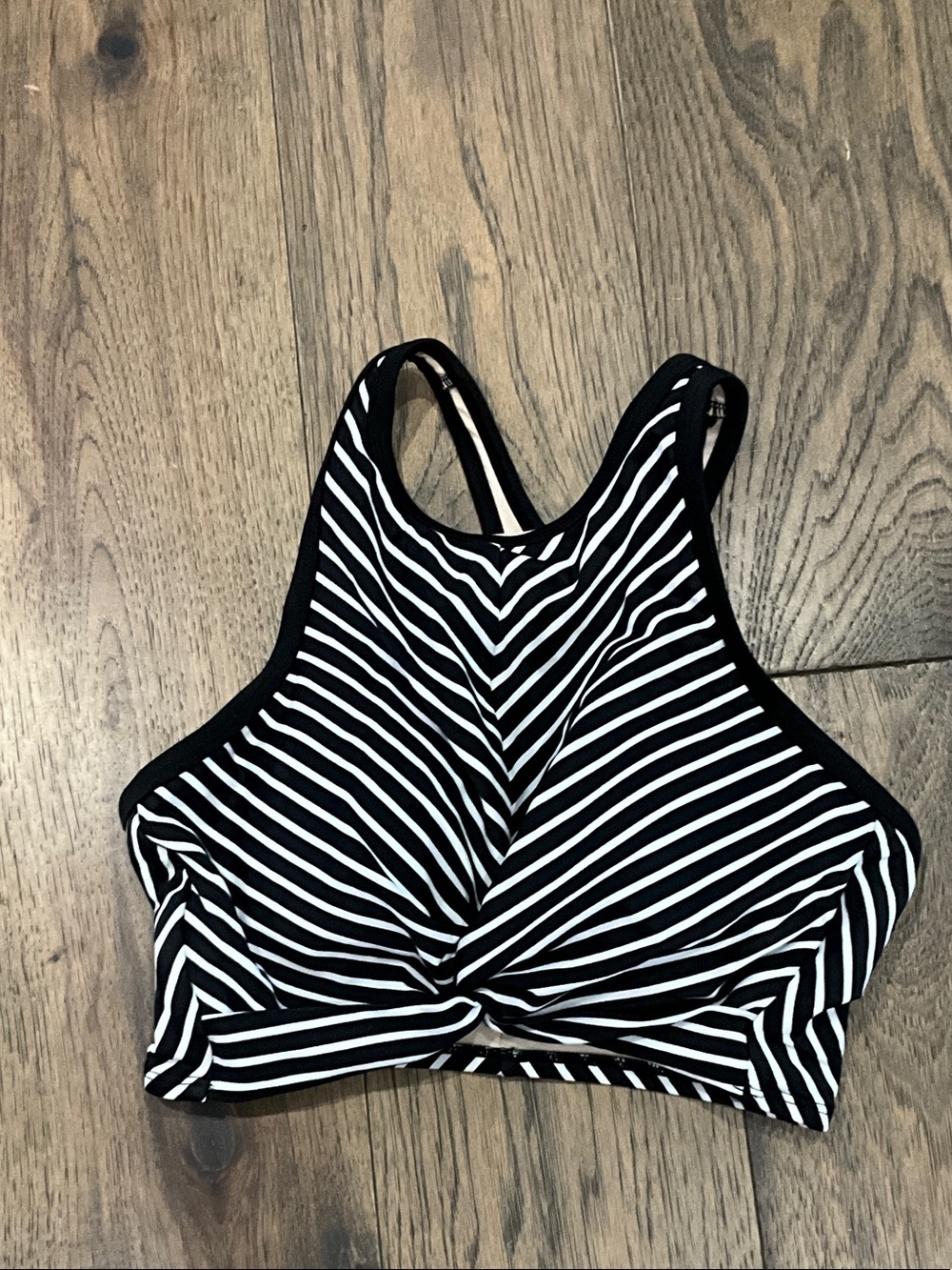 Kona Sol Black & White Striped High Neck Bikini Top